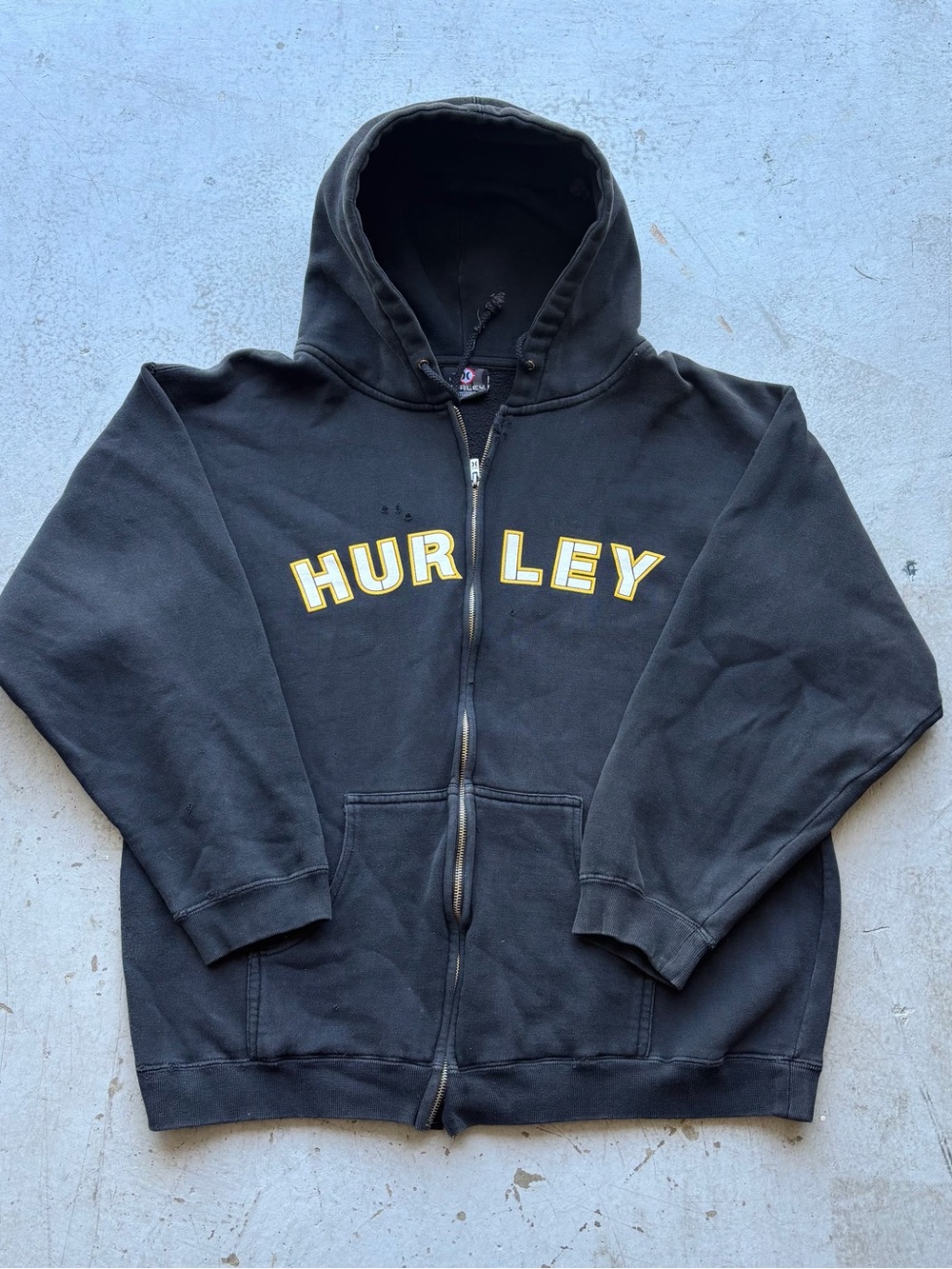 Hurley Black Hoodie with Yellow Lettering